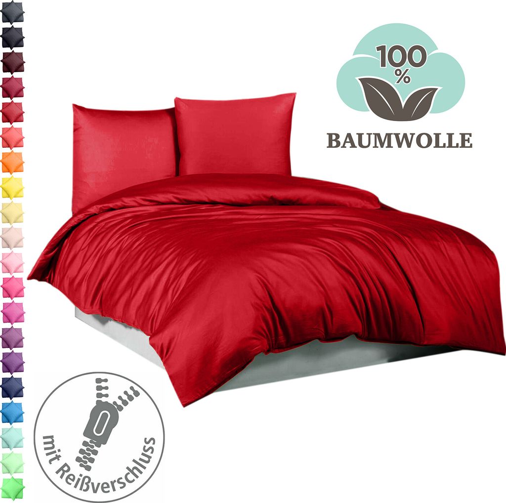 Bettwäsche Bettgarnitur Bettbezug 100% Baumwolle 135x200 155x220 200x220 200x200, Farbe:Rot, Größe:155 x 220 cm