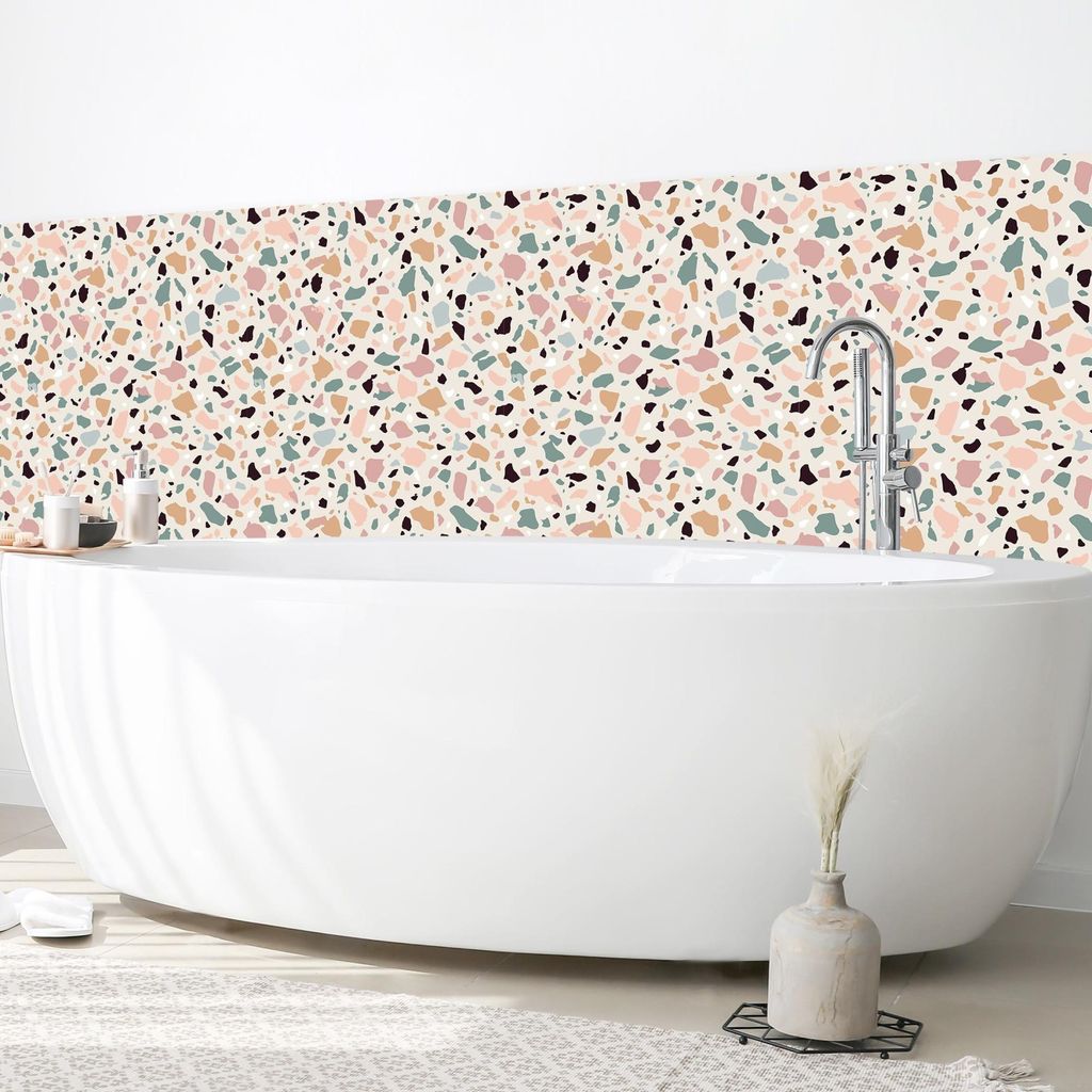 Wandverkleidung Bad Muster selbstklebend - 0.35 mm Wandpaneel matt wasserfest Design rosa Steinoptik Abstrakt Badrückwand fugenlos 400x50 cm