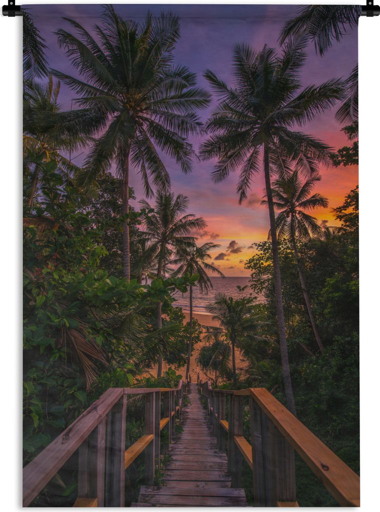 MuchoWow Wandteppich Wandbehang Sonnenuntergang - Palmen - Strand 60x90 cm Tapisserie Dekoration Wandtuch - Foto-Teppich - Abwaschbar