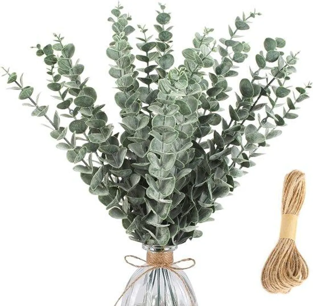 Eucalyptus artificiel réaliste 38 cm vert sapin avec lien de jute