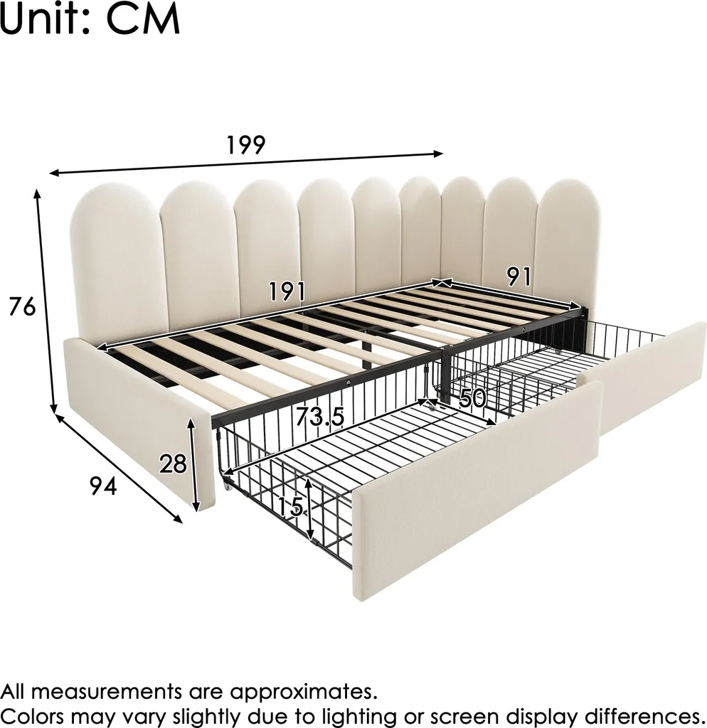 Canapé-lit de jour en velours 90x190 cm lit d'appoint avec rangements