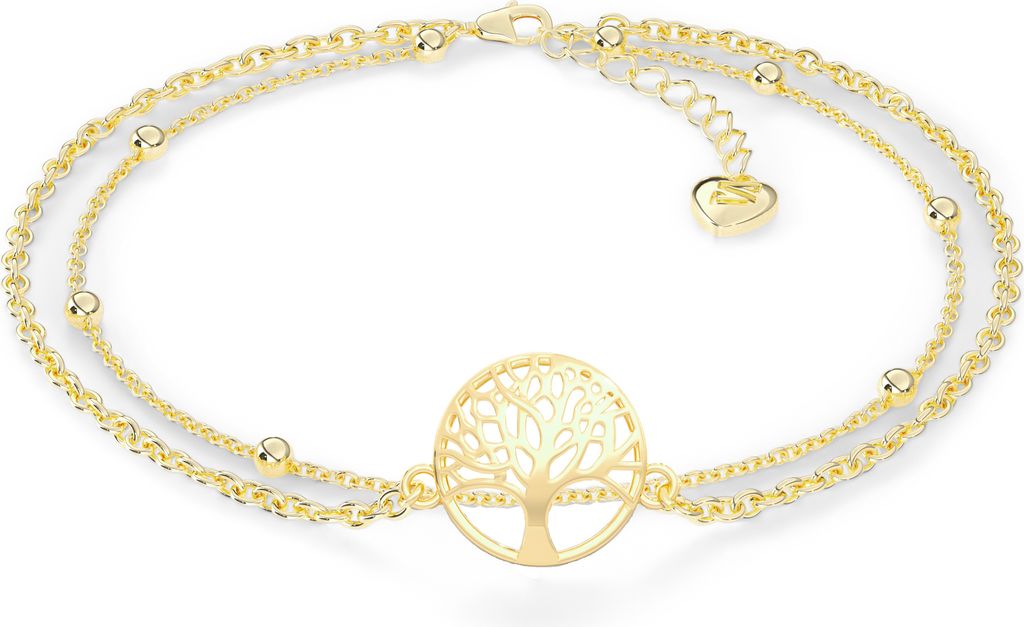 SERASAR | Fußkettchen aus Sterlingsilber [Life] mit Gold Yellow Gold | Farbe: Gold | Länge: 28cm