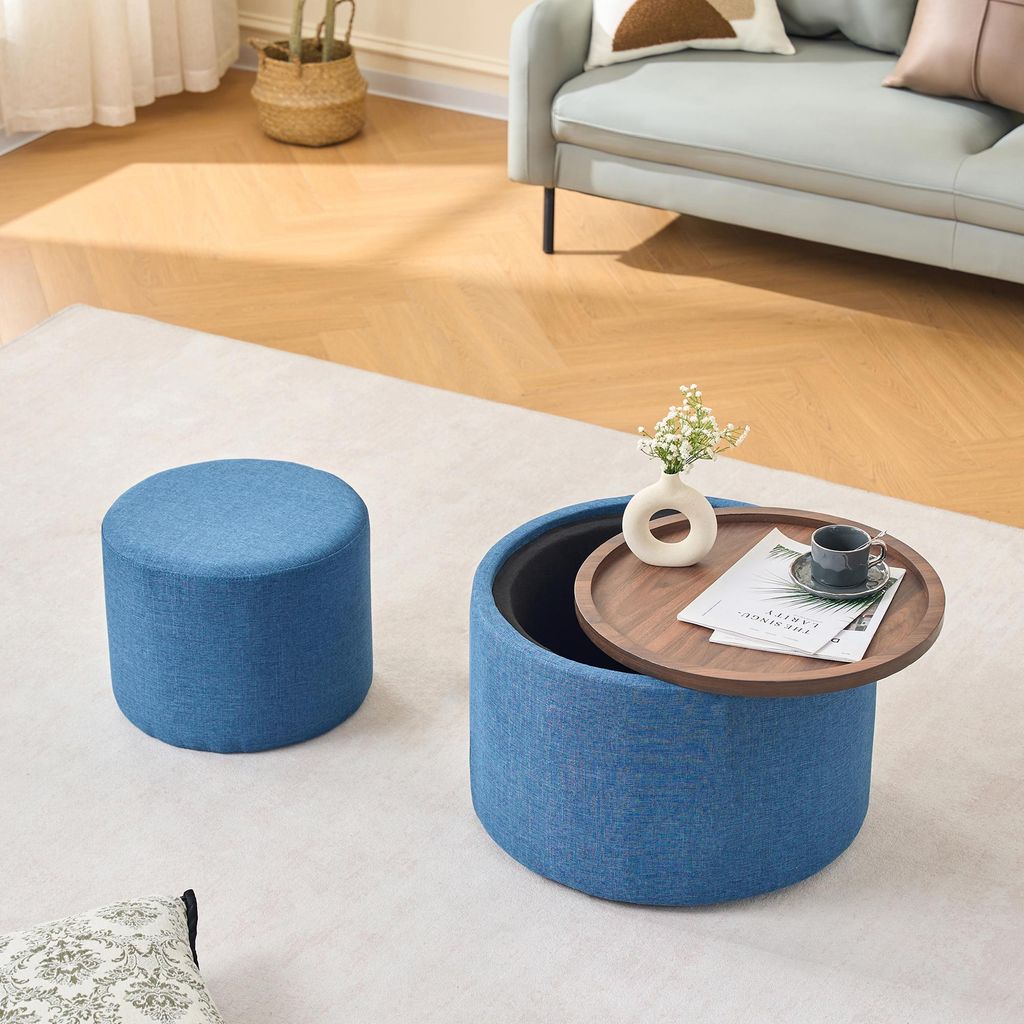 okwish Couchtische Wohnzimmertisch mit verstecktem Stauraum und Bank, 2er-Set Sofatische im Nest-Design,herausnehmbarer Holzablage, Beistelltisch &...