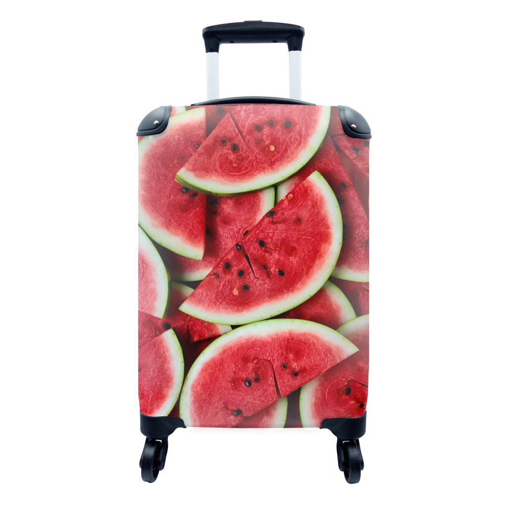 MuchoWow Koffer Handgepäck Trolley Rollkoffer Kleine Reisekoffer mit 4 Rollen - Wassermelone - Obst - Rot - Cabin Size < 55x40x23 cm & 55x40x20 ...