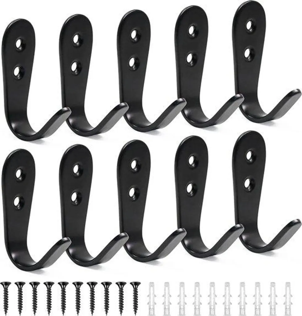 Lot de 10 crochets muraux en acier inoxydable noir mat haute qualité