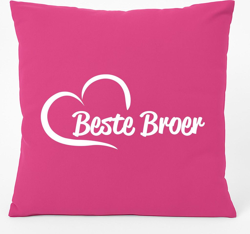 Huuraa Kissen Beste Broer Hart 40x40cm mit Füllung Fuchsia Baumwolle Dekokissen Geschenkidee