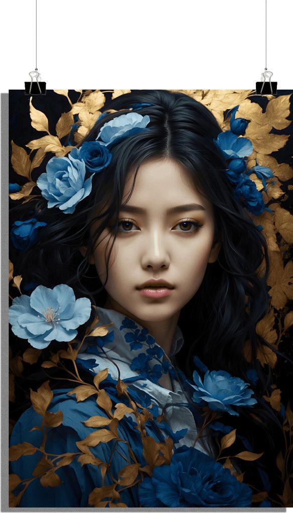 Frau Poster - Orientalisches Poster - Asiatisches Poster - Stilvolles Poster - Blumen Poster - 51x71cm - Perfekt zum Einrahmen