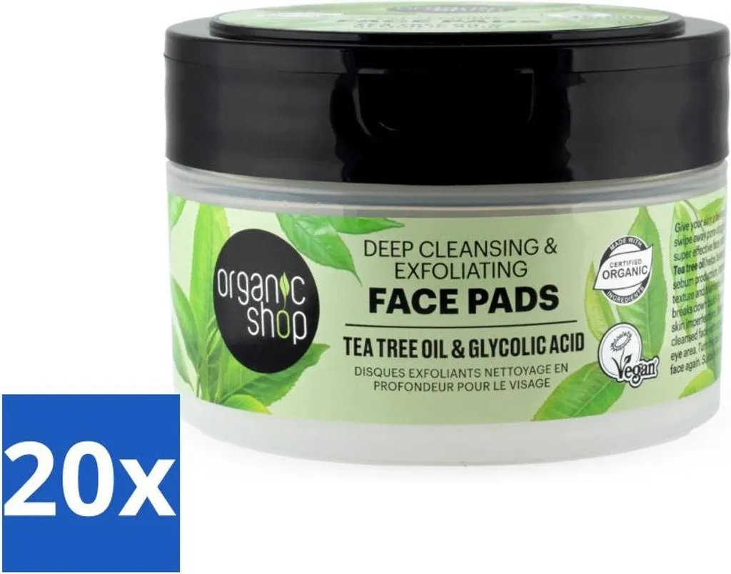 Pads Visage Organic Shop Anti-Imperfections Nettoyage Profond 20 Pcs