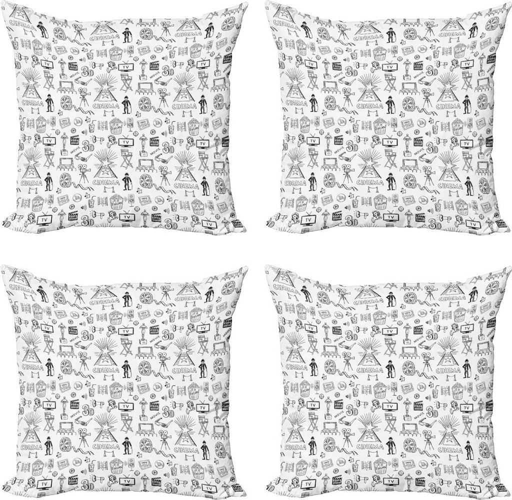 ABAKUHAUS Kino Kissenbezug Set (4 Stück), Verschiedene, Moderner Doppelseitiger Digitaldruck, 40 cm x 40 cm, Weiß und Dunkelgrau