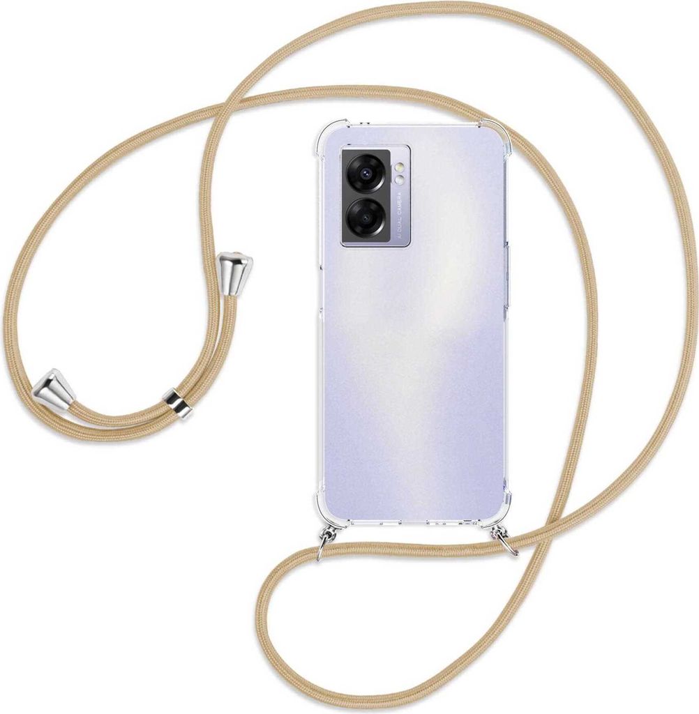 Handykette Backcover-Schutzhülle mit Band (Metall silberfarben) für Realme Narzo 50 5G, A57 / A77 - caramel