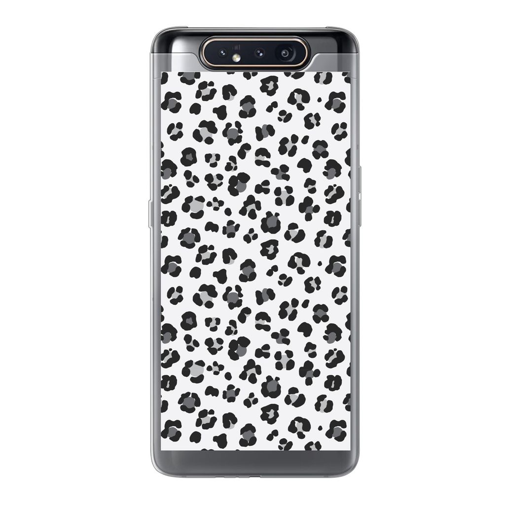 MuchoWow Handyhülle Schutzhülle Hülle für Samsung Galaxy A80 Panther Druck - Grau - Abstrakt Silikon Softcase Handy Hülle - Schutzdeckel