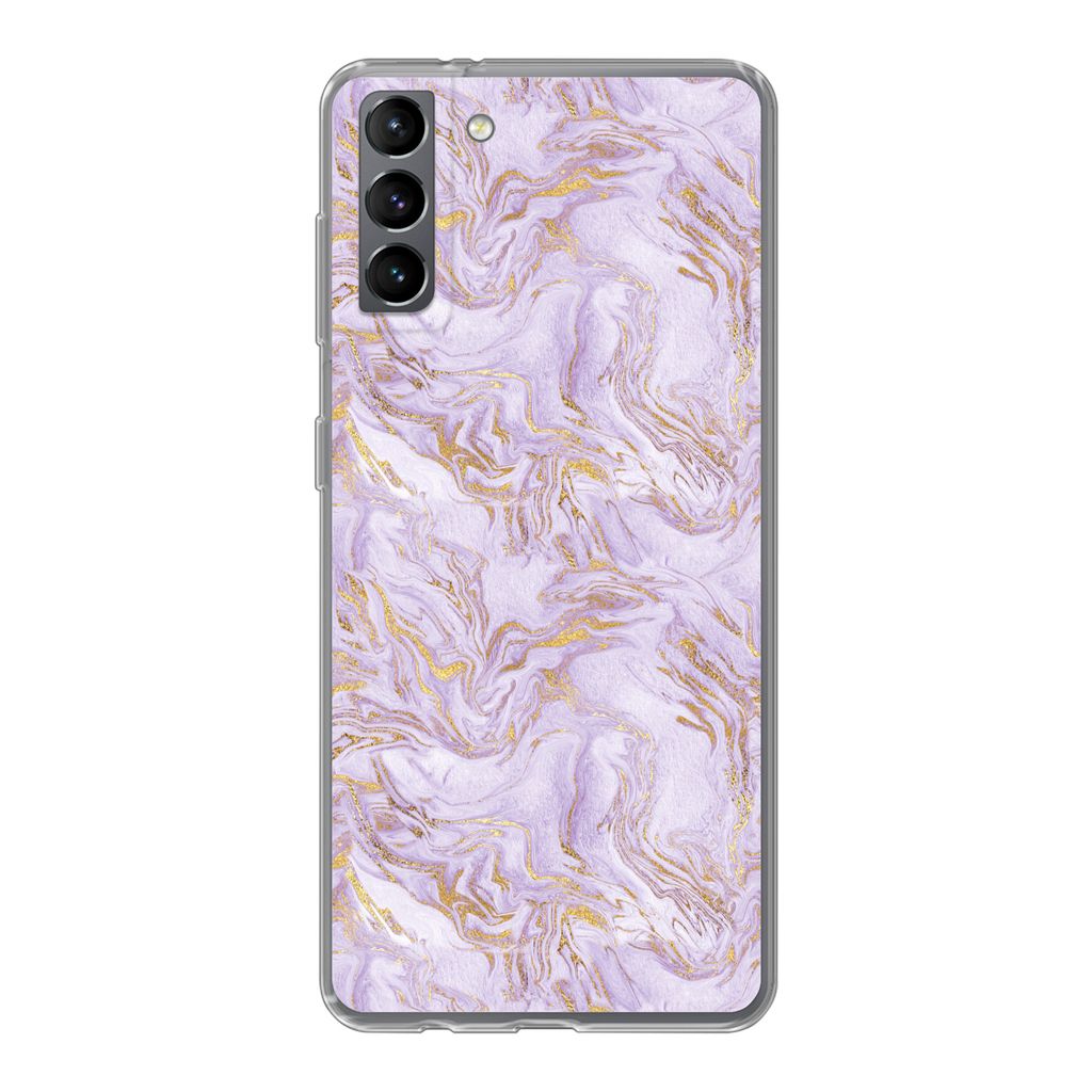 MuchoWow Handyhülle Schutzhülle Hülle für Samsung Galaxy S21 Plus Abstrakt - Marmor - Gold - Muster Silikon Softcase Handy Hülle - Handy-Tasche