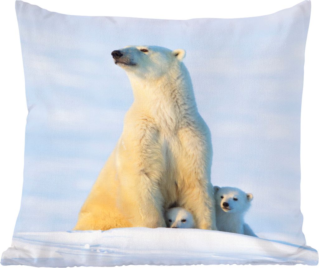 MuchoWow Zierkissen Sofakissen Wohnzimmer Dekokissen 60x60 cm Eisbär - Schnee - Jungtiere - Sitzfläche - Foto Polster