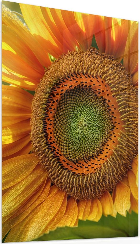 Glasbild 50x75cm in XXL für Wohnzimmer, Schlafzimmer Motiv Sonnenblume Makro