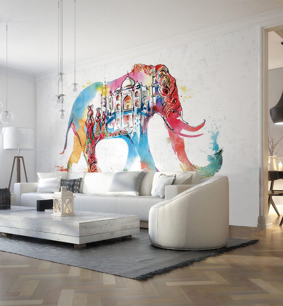 Fototapete Abstraktes Gemälde mit Elefant, Material:Superior Vlies 350g/qm, Größe Tapete:455 x 300cm