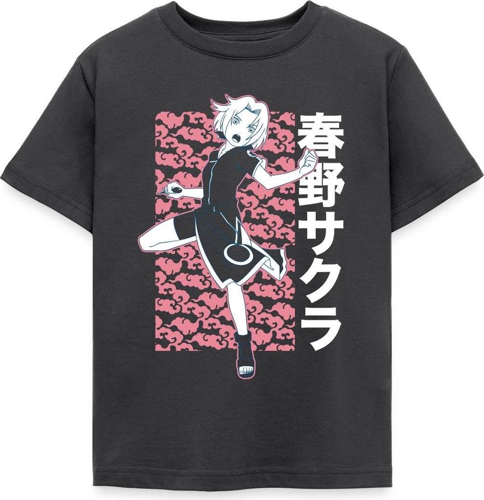 Spreadshirt Naruto Cooles Design Mit Sakura Kinder T-Shirt, 122/128 (7-8 Jahre), Dunkelgrau