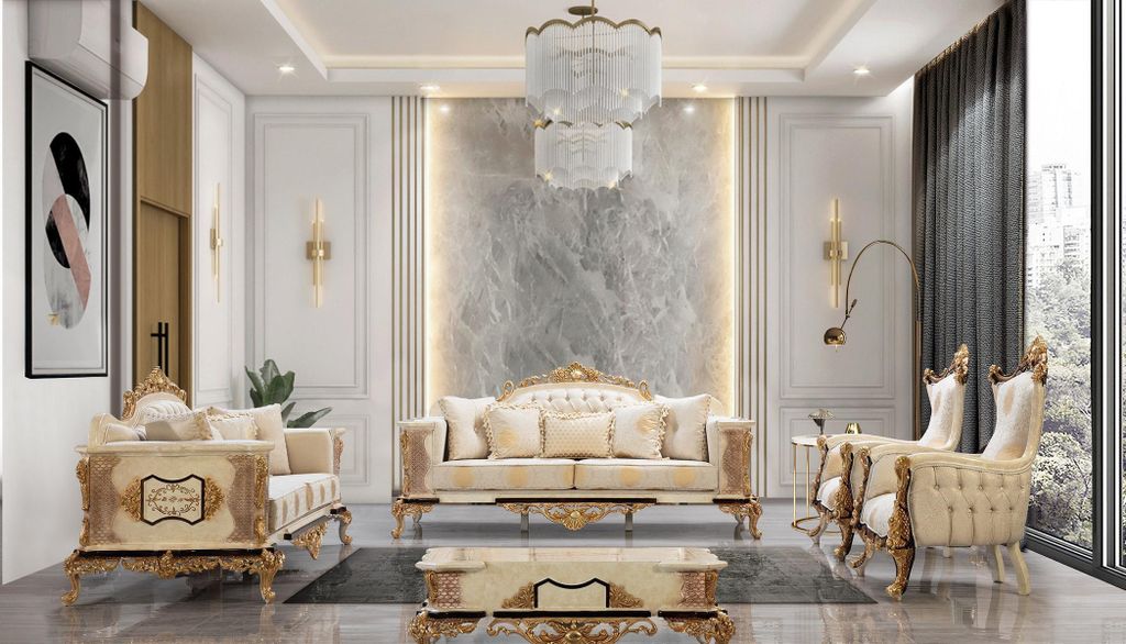 Luxus Sofagarnitur Klassisch Set3+3+1+1Sitzer Sofa Couch Garnitur Design Couchen