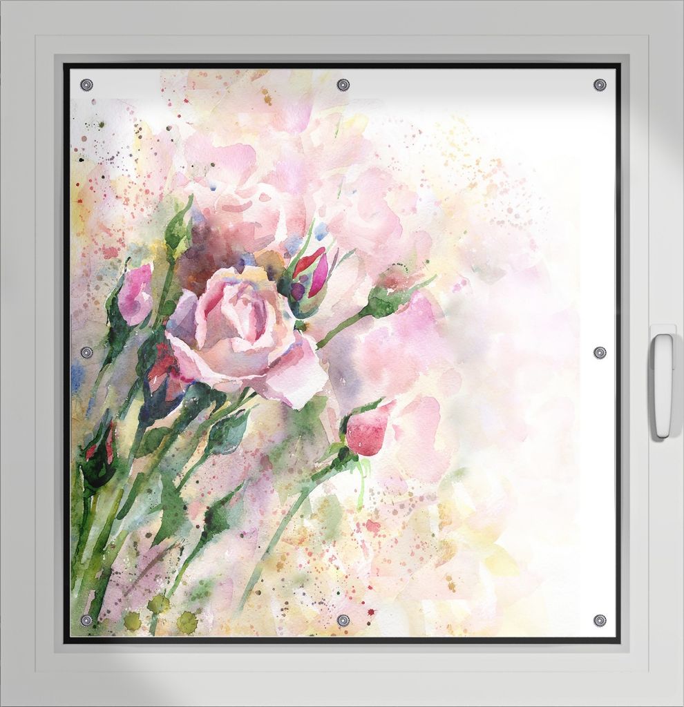 Wallario Lichtschutzbild, Dekorativer Sichtschutz Sonnenschutz 96 x 93 cm mit Motiv: Abstraktes Blumenbuket - Verdunklung ohne Bohren