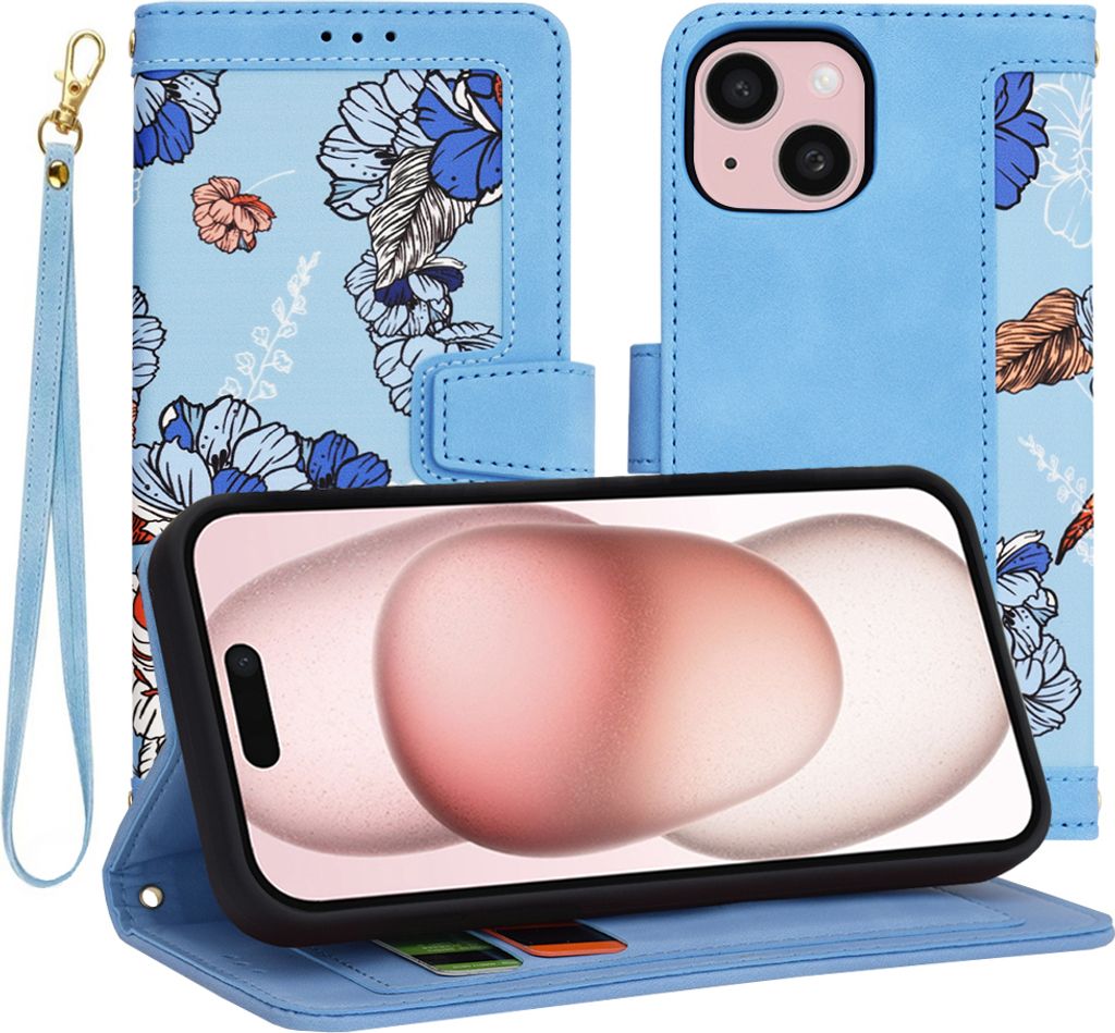 Techsuit FlipCraft Book Wallet Klapphülle mit Kabel für Apple iPhone 15 - Vibrant Blue