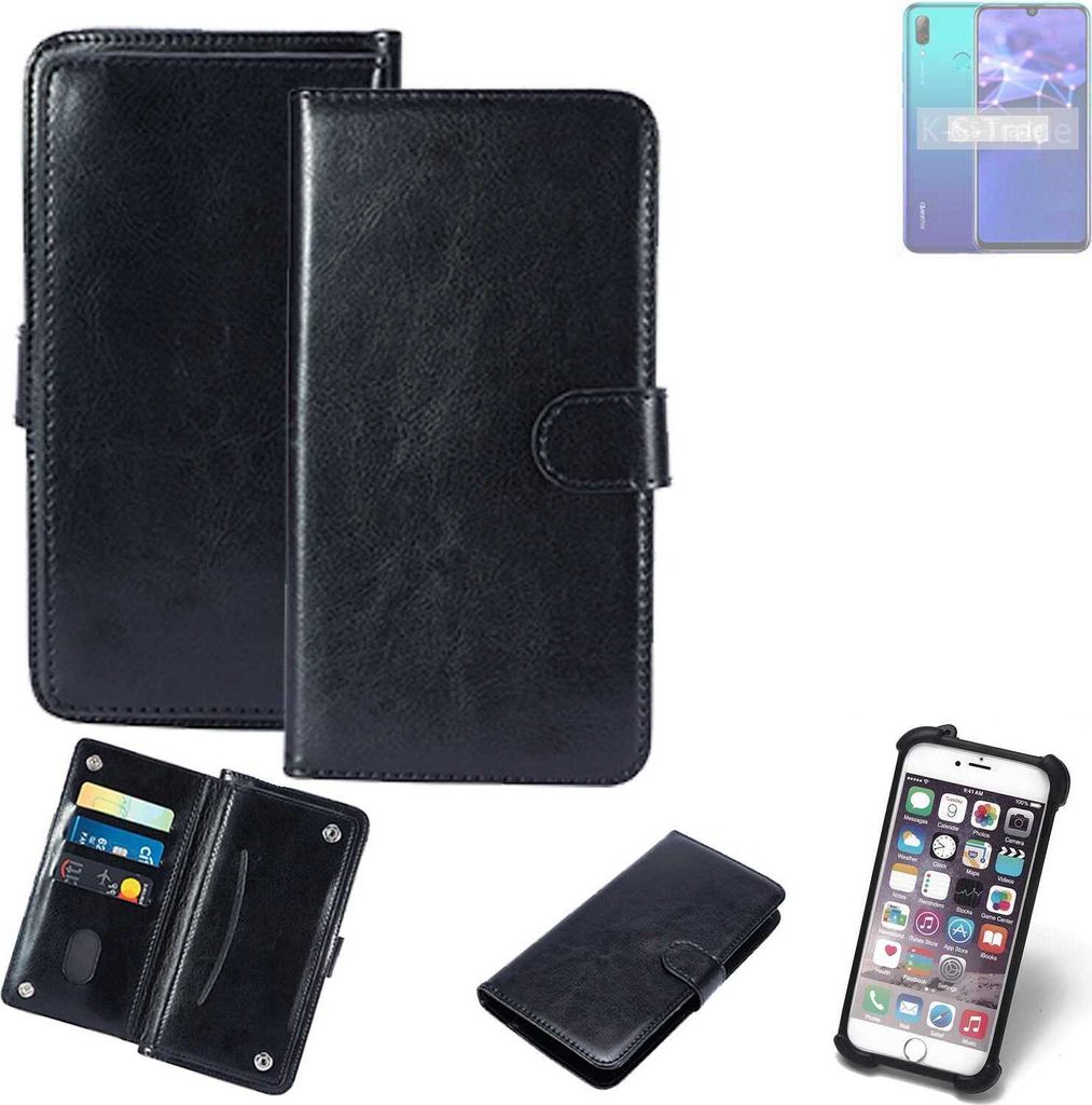 K-S-Trade 360° Hülle kompatibel mit Huawei P Smart 2019 schwarz Kunstleder Case BookCase WalletCase Kunstlederederhülle Handyhülle, Rundumschutz