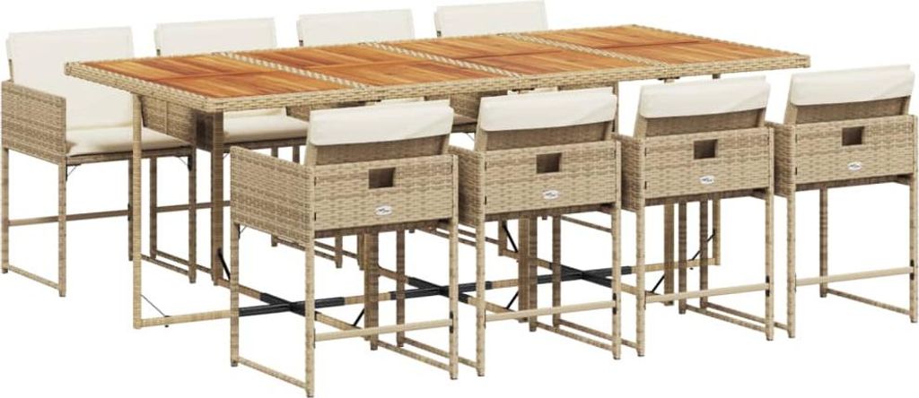 9-tlg. Garten-Essgruppe mit Kissen Beige Poly Rattan