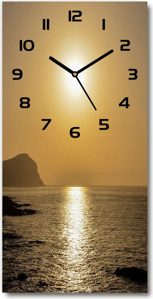 Wanduhr aus Glas – 30x60 cm - Glasbild - Glasuhr - Gehärtetes Glas -Sonnenuntergang Meer