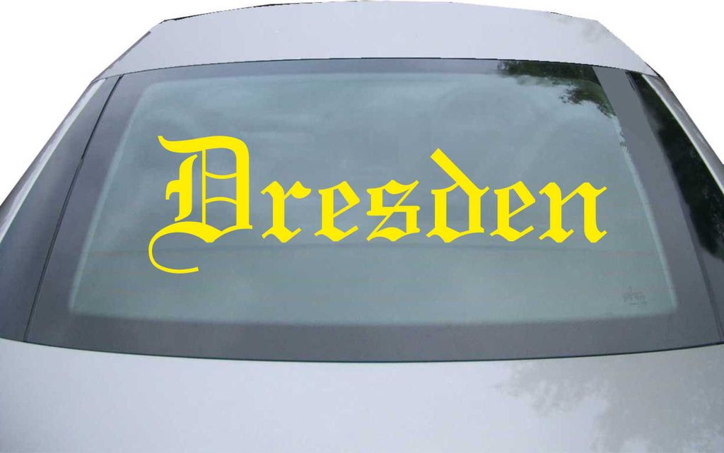Indigos UG - Aufkleber Heckscheibe & Motorklappe DE6493 - gelb - 600x180 mm - Stadt Dresden - Auto Scheiben Fenster Heckklappe Tuning Racing JDM - ...