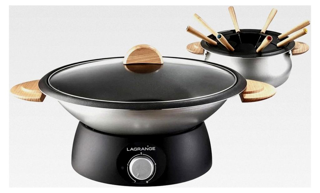 Wok/Fondue, klassisches Holz, hell