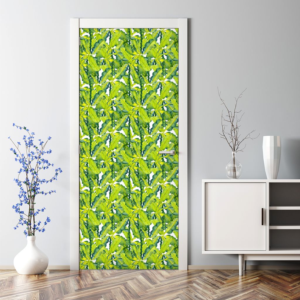 Dekorative Abnehmbarer Wandsticker Türtapete selbstklebend Klebefolie Grüne Bananenblätter 85 x 200 cm