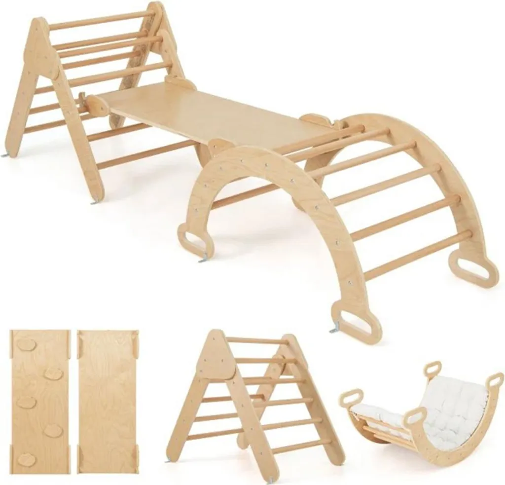 Triangle d'escalade pliable et modulable en bois massif de hêtre