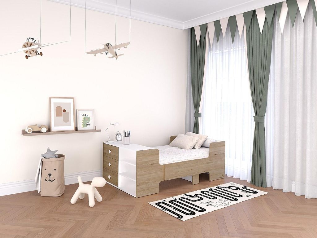 Ausziehbett 90 x 140/170/200 cm mit Stauraum – Natur und Weiß – GAROLIO