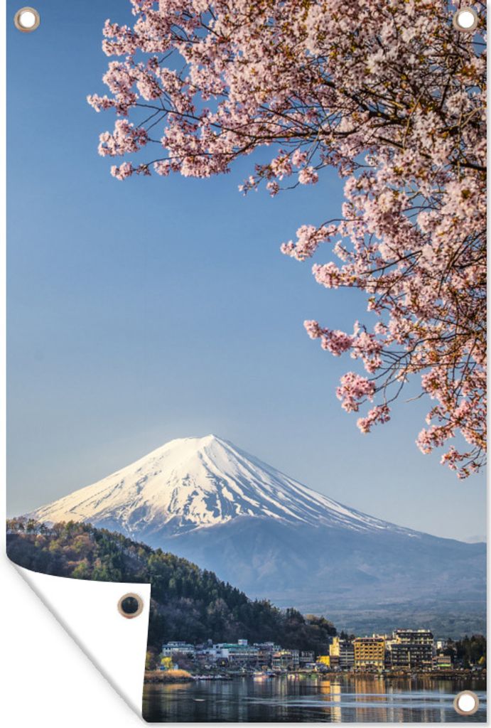 MuchoWow 80x120 cm Outdoor-Poster Gartendeko Sichtschutz Garten Poster für den Garten Der Berg Fuji und ein rosa Kirschblütenbaum in Japan