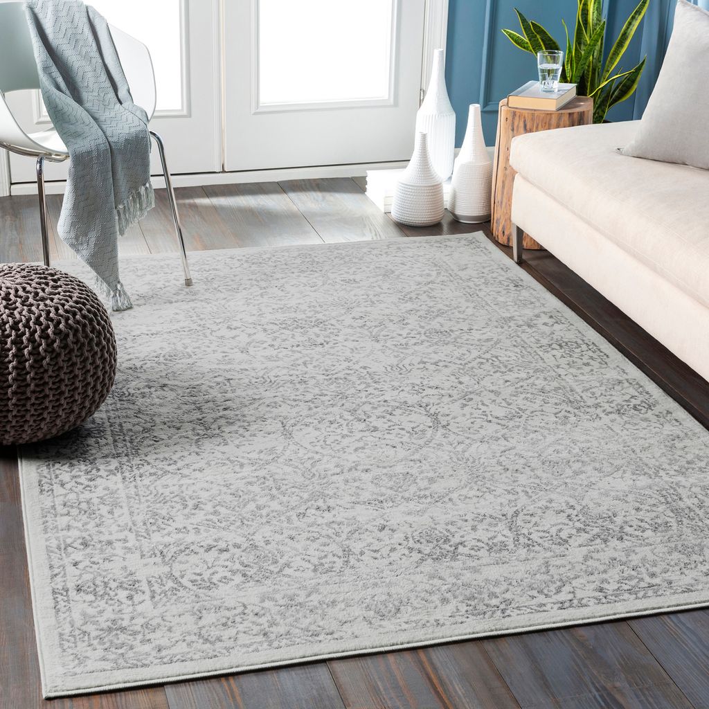 Vintage Orientteppich - Kurzflor Wohnzimmerteppich, Weiß Grau 140x200 cm