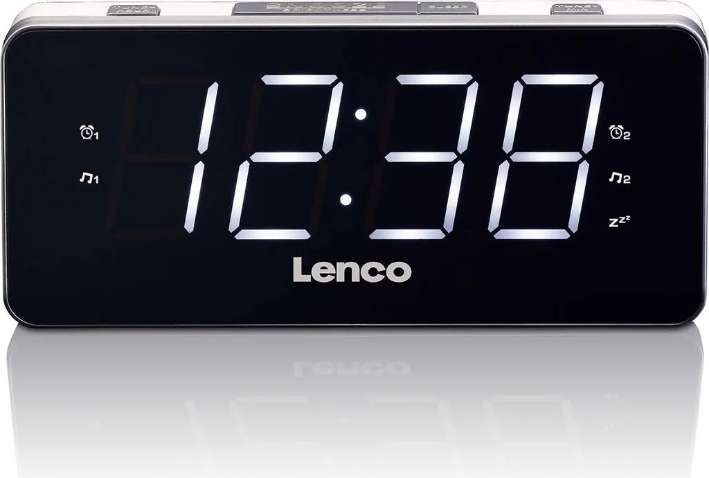 Lenco CR-18 White Réveil Radio FM avec Grand Écran LED Blanc 1,8 Pouces