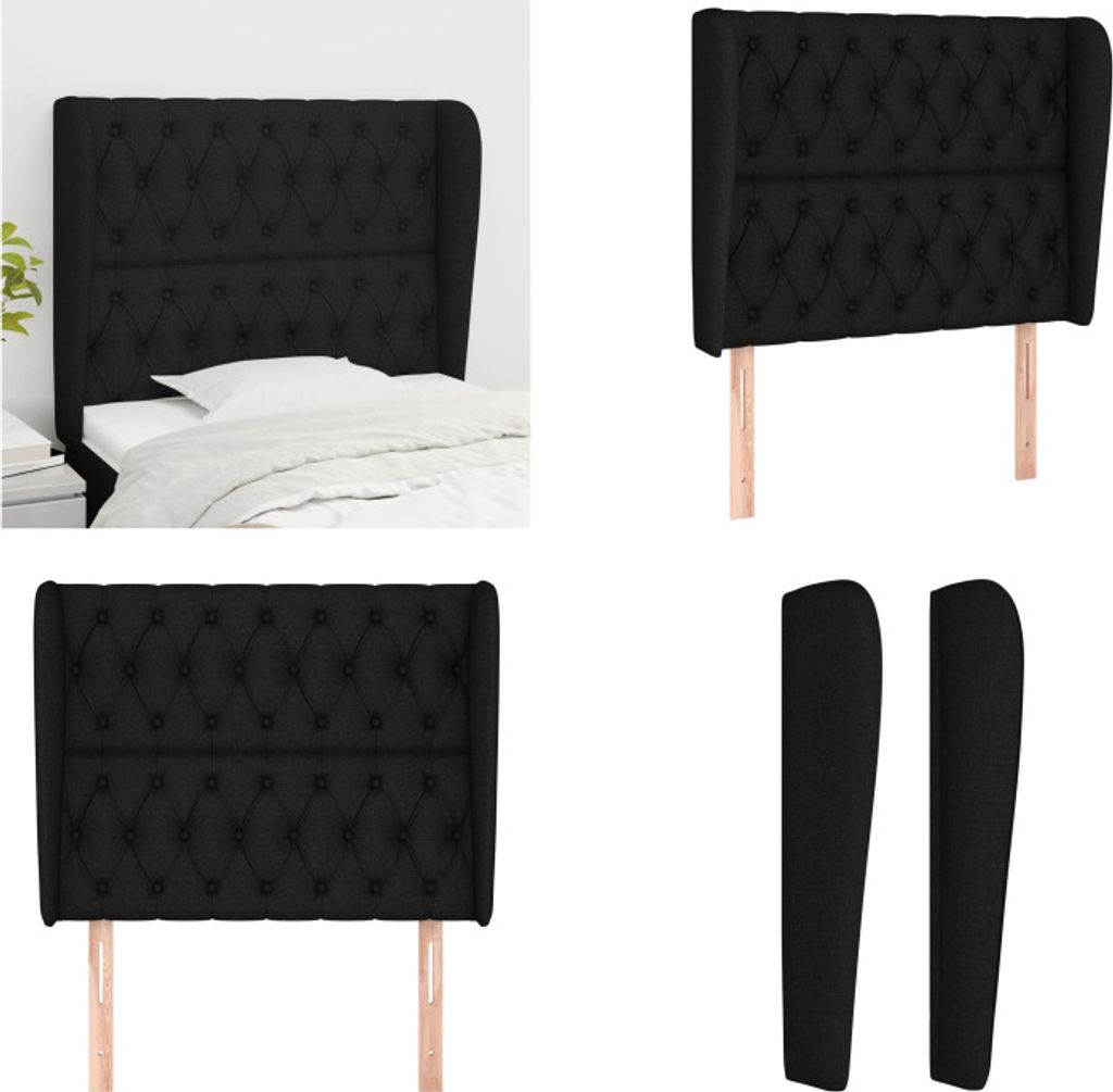 vidaXL Kopfteil mit Ohren Schwarz 93x23x118/128 cm Stoff - Kopfteil - Kopfteile - Bett-Kopfteil - Bettkopfteil