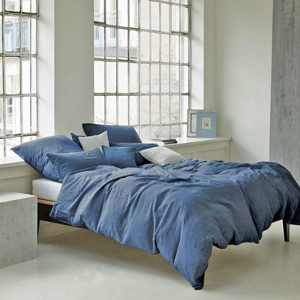 elegante Halbleinen-Bettwäsche-Garnitur Breeze Farbe marine Größe 135x200+80x80cm