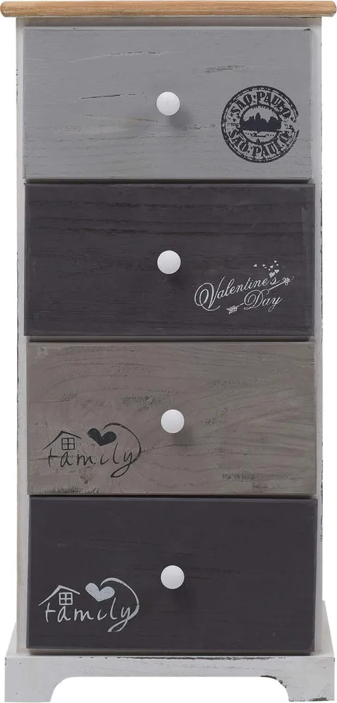 Cassettiera Rebecca Mobili con 4 cassetti in legno, bianco e grigio