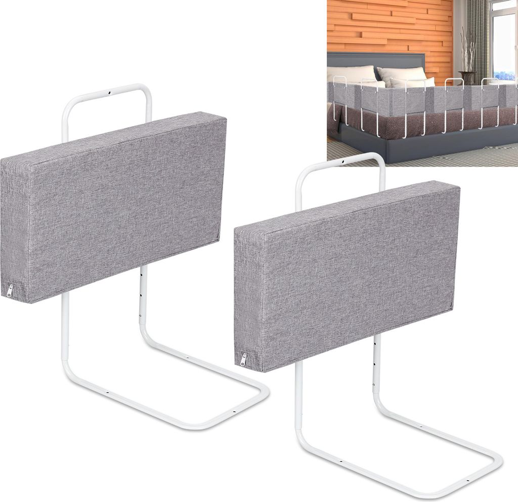 Clanmacy Kinderbettgitter Bettschutzgitter 2X 60cm Höhenverstellbar, Rausfallschutz Babybettgitter Bettgitter für Familienbett und Kinderbett, Grau