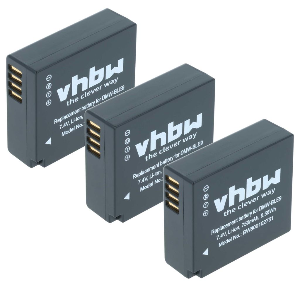 vhbw 3x Akku kompatibel mit Leica D-Lux Typ109 Kamera (750 mAh, 7,2 V, Li-Ion)