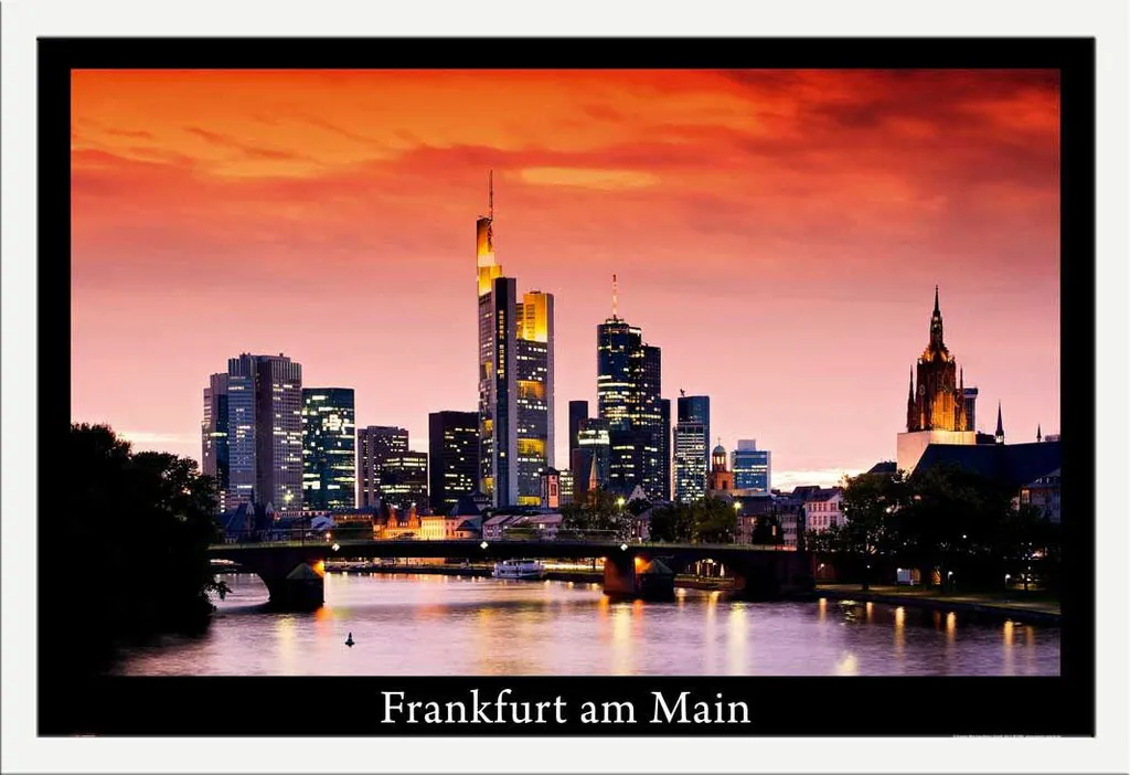 Poster Francfort-sur-le-Main Skyline Shinsuke cadre MDF blanc 61x91 cm
