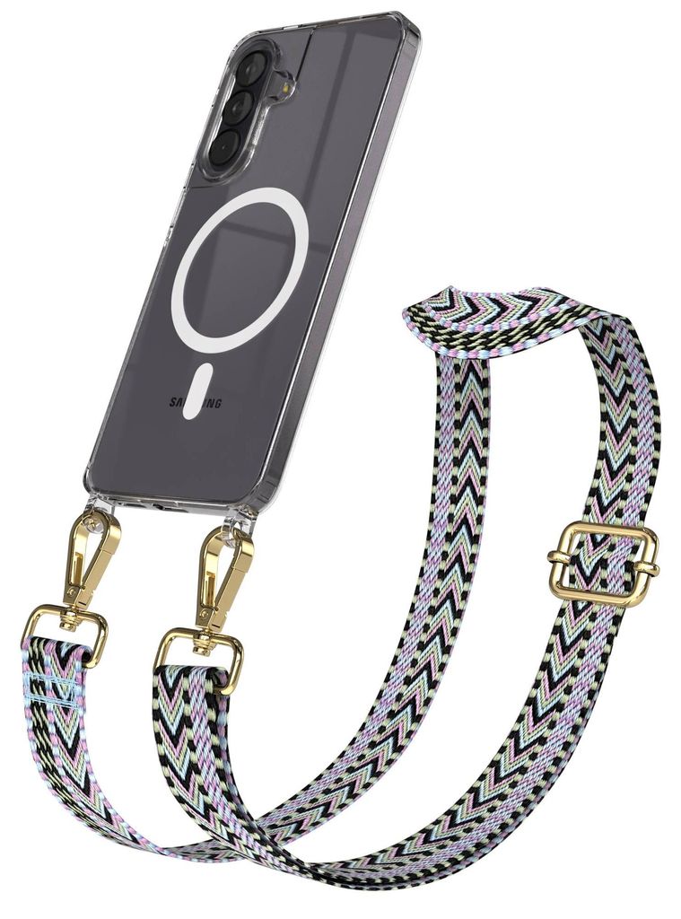 EAZY CASE - Handykette mit MagSafe Hülle für Samsung Galaxy A57, Handyband ZickZack Style, Karabiner Gold, Umhängeband in Lila