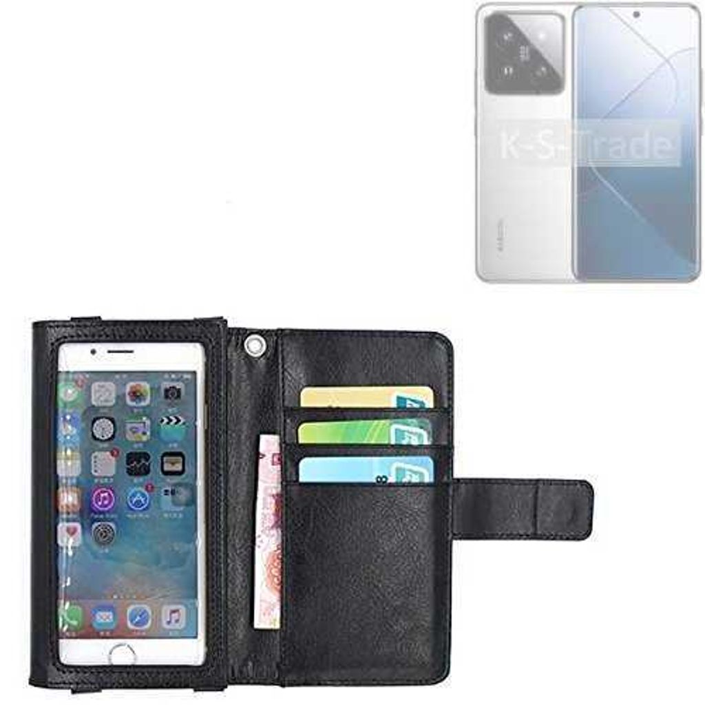 K-S-Trade Handy Hülle Schutz Hülle Kompatibel mit Xiaomi 14 Case mit Displayschutz / Schutzfolie Flip Cover Wallet case Etui Hülle schwarz