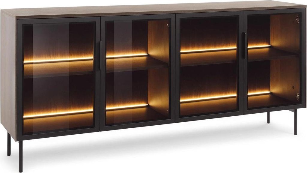 Sideboard Kommode LUMI 181 cm Eiche Dunin 4 Glastüren Produktbild 