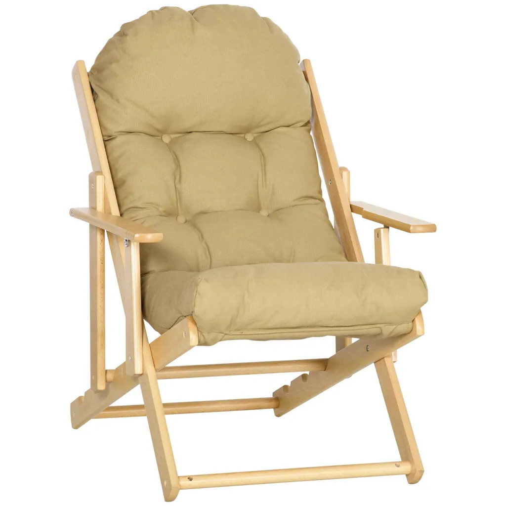 Fauteuil de Salon Inclinable en Bois et Chaise Relaxante Pliable Zen