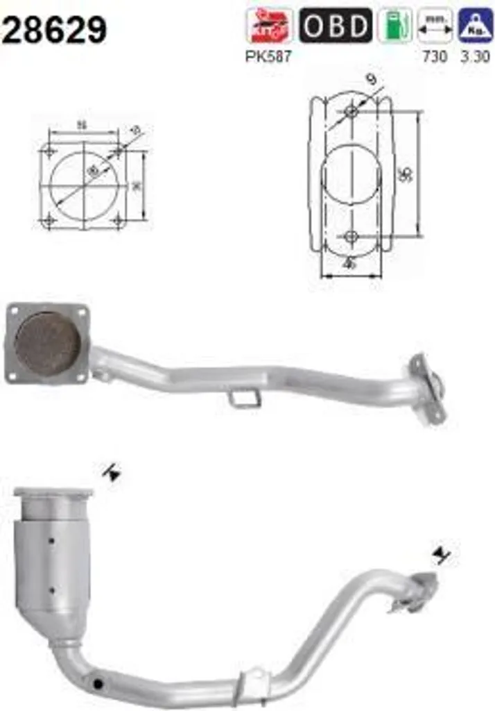 Pot Catalytique AS 28629 Compatible C4 et 307 - Référence OE 1731PQ