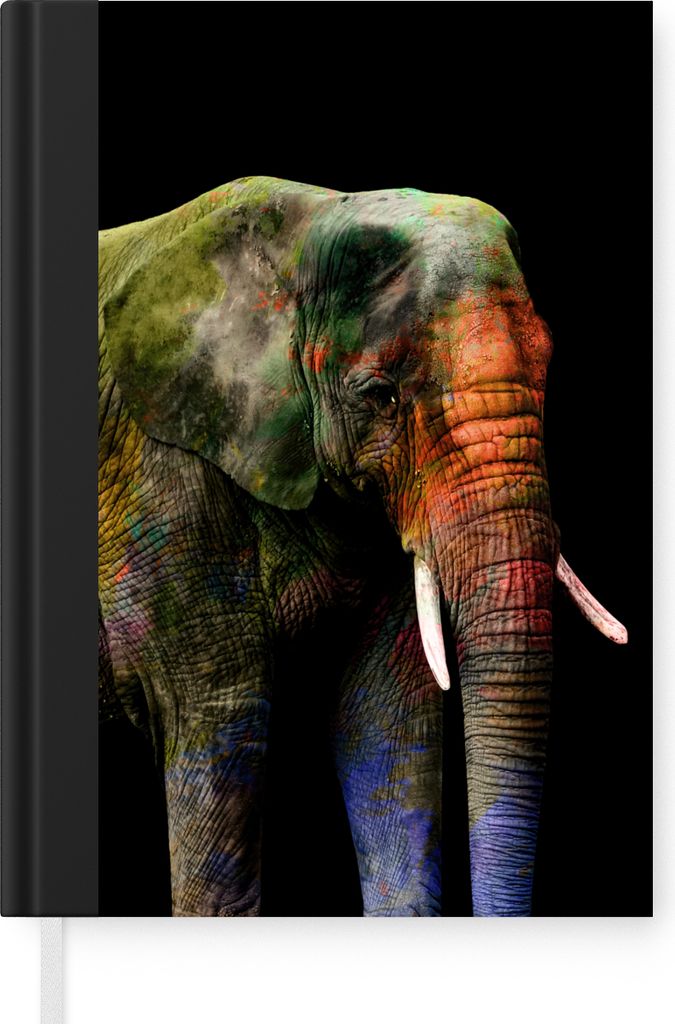 MuchoWow Notizbuch Tagebuch Haushaltsbuch Notebook A5 Elefant - Farbe - Schwarz - Notizblock - Notizheft - Notebook - Schreibblock - Papier