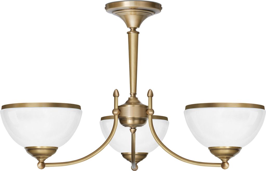 Kronleuchter Messing Goldpatina Hochglanz-Glasschirm weiß glänzend Ø69x41cm 3xE27 180W Esszimmer Wohnzimmer klassisch elegant höhenverstellbar ...