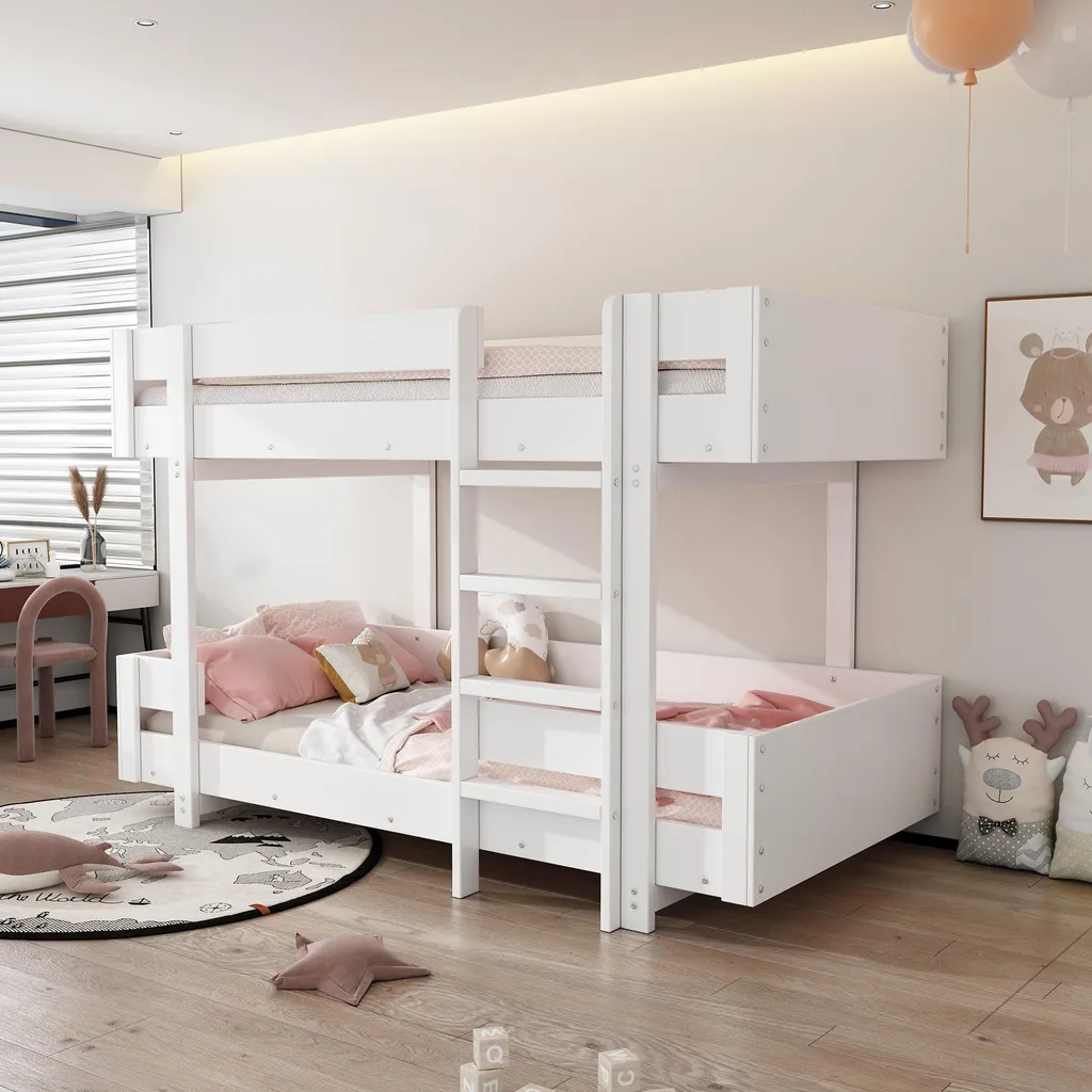 Lit superposé 90x200 sécurisé avec barrière et escalier stable