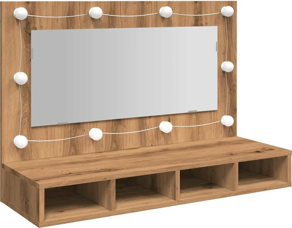 Specchiera con LED Artisan effetto rovere 90x31,5x62 cm