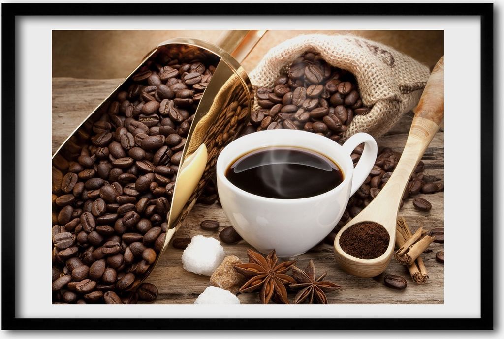 Bild 60x40 MDF-Rahmen, Wandkunst Tasse Kaffee
